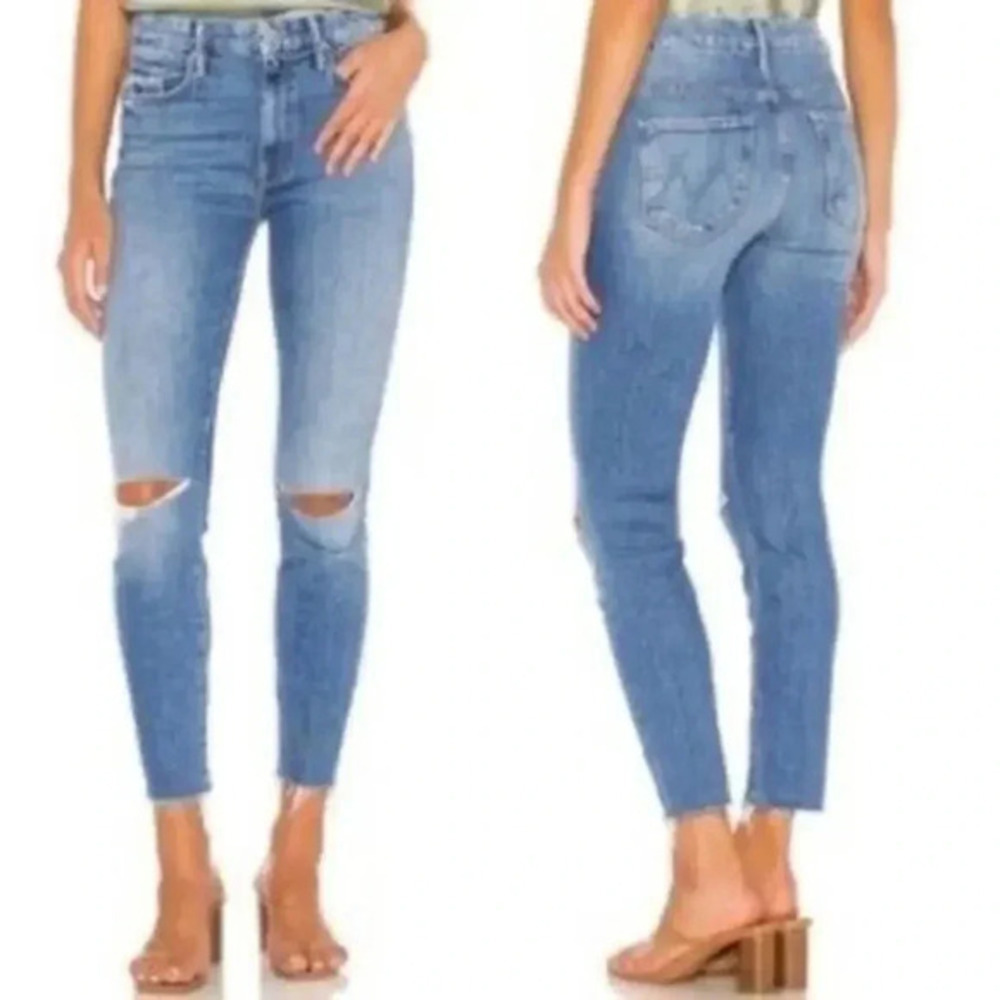 MOTHER • High Waisted Looker Ankle Fray Skinny Jeans Thrilling Shots B1266